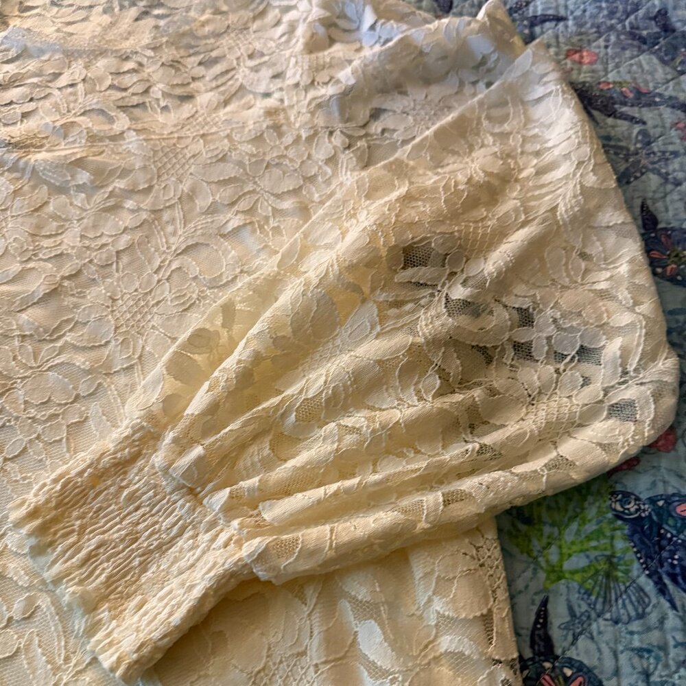 Torrid Stretch Lace And Mesh Crew Neck Long Sleeve Top Ivory - Picture 3 of 7